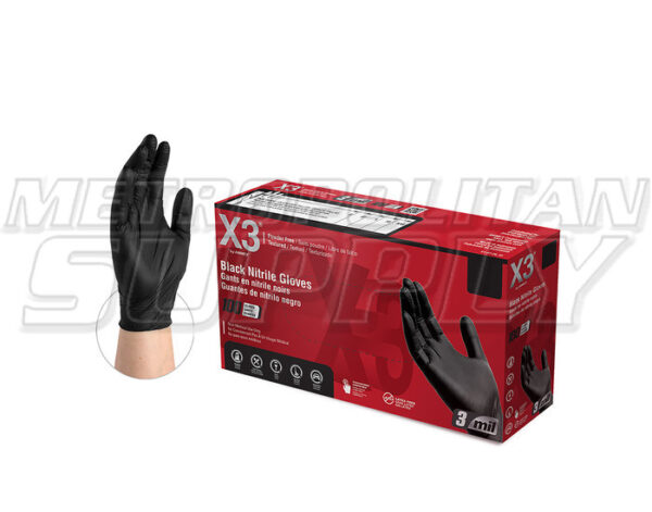 X3 Black PF Nitrile Industrial Gloves Med 100/Pkg